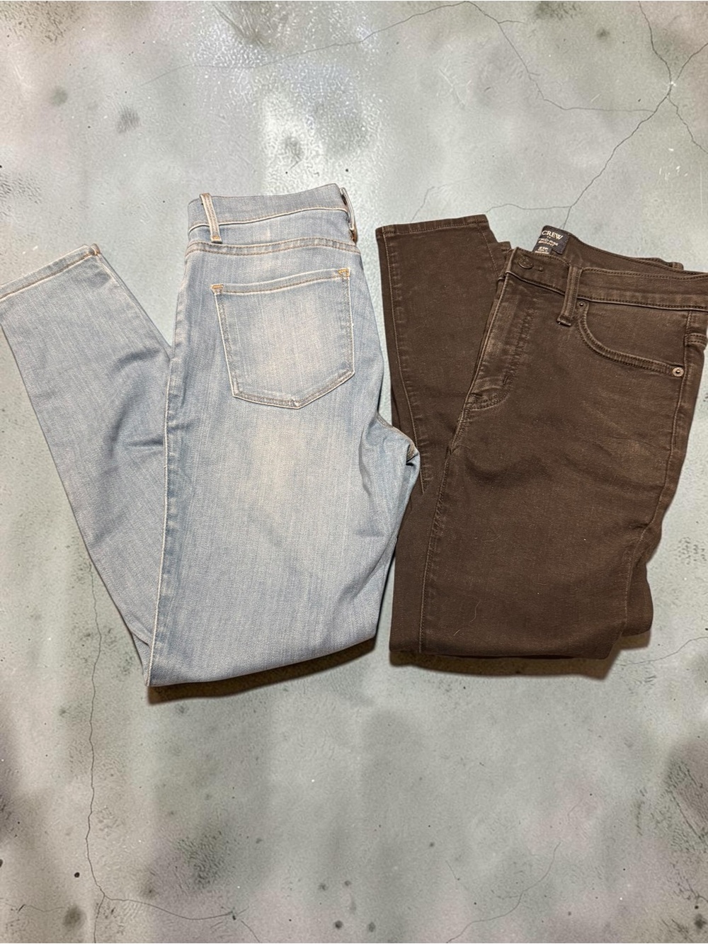 Pair of women’s J.Crew and Mott & Bow skinny jeans